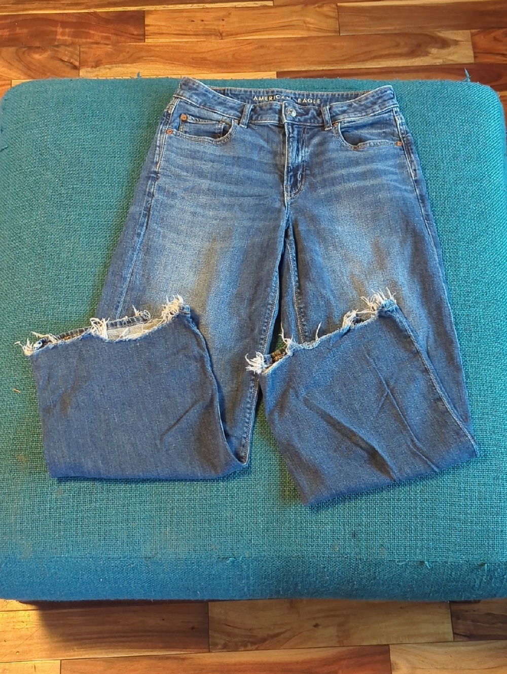 American Eagle Outfitters Medium Blue Distressed Straight Leg Jeans